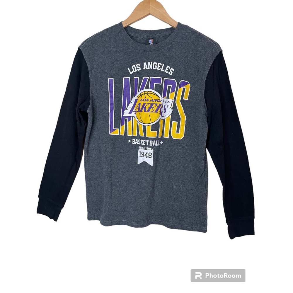NBA Los Angeles Lakers Logo Gray Waffle Long Sleeve Sports Top M